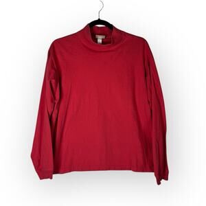 Vintage L.L. Bean Red Mock Neck Boxy Long Sleeve Shirt XL